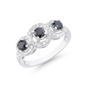 1.27 CTS TW CERTIFIED DIAMONDS 14K WHITE GOLD DESIGNER RING SIZE 7.5 WITH 3 BLACK DIAMONDS & WHITE