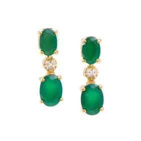 2.02 TW CTS GREEN AGATE 18K GOLD PLATED DESIGNER EAR-RINGS