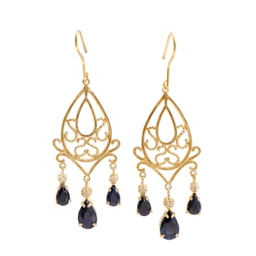 18k Yellow Gold Plated Silver Pear Sapphire Earring, 6.40 g