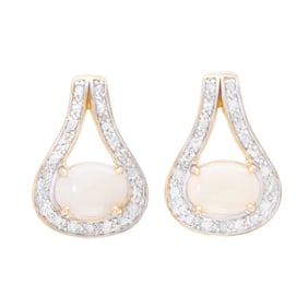 18k Yellow Gold Plated Silver Oval Opal Earring, 3.94 g