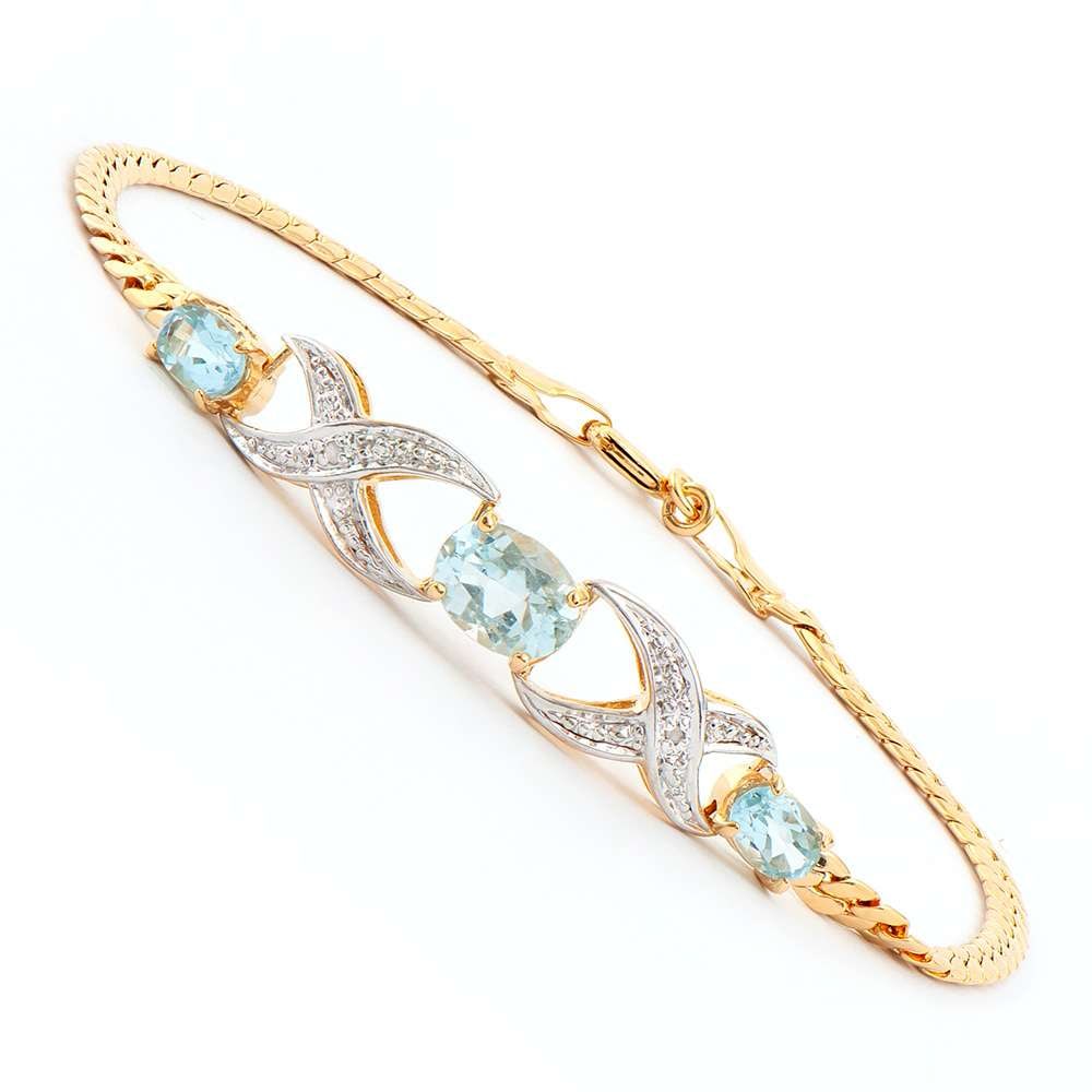 2.32 TW CTS BLUE TOPAZ & DIAMONDS 18K GOLD PLATED DESIGNER BRACELET SIZE 7.75 INCHES (1 of 2)
