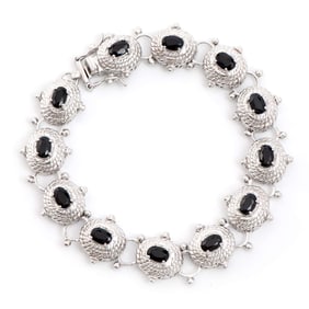 7.45 ctw Sapphire Rhodium Plated Designer Antique Style Bracelet 8.1 in