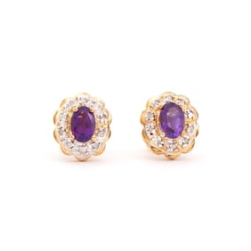 1.02 ctw Amethyst & Diamonds 18K Gold Plated Designer Earrings