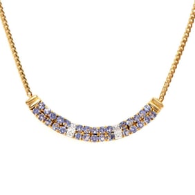 1.68 TW CTS TANZANITE AND DIAMONDS 18K GOLD PLATED 2 ROW DESIGNER NECKLACE SIZE 18 INCHES