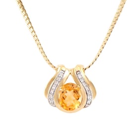 4.17 TW CTS CITRINE & DIAMONDS 18K GOLD PLATED DESIGNER NECKLACE SIZE 16 INCHES