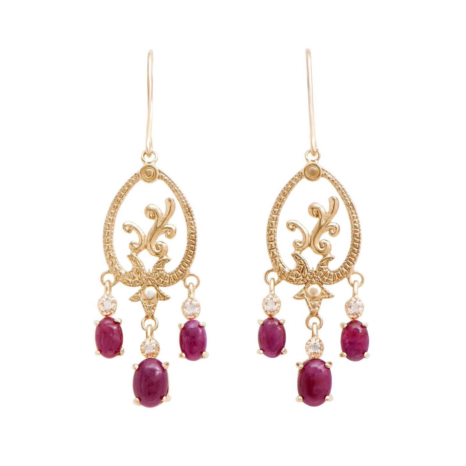 18k Yellow Gold Plated Silver Oval Ruby Earring, 5.95 g (1 of 3)