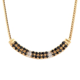 2.29 TW CTS SAPPHIRE AND DIAMONDS 18K GOLD PLATED 2 ROW DESIGNER NECKLACE SIZE 18 INCHES