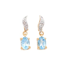 1.12 ctw Blue Topaz & Diamonds 18K Gold Plated Designer Earrings