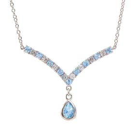 3.20 TW CTS BLUE TOPAZ & WHITE TOPAZ RHODIUM PLATED DESIGER NECKLACE 19 INCHES