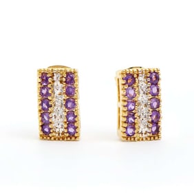 1.10 TW CTS AMETHYST & DIAMONDS 18K GOLD PLATED DESIGNER EAR-RINGS
