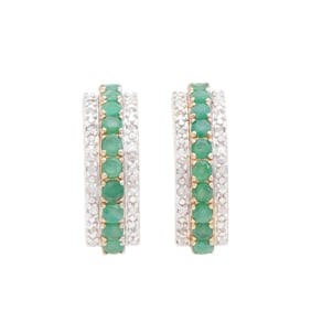 18k Yellow Gold Plated Silver Round Emerald Earring, 4.45 g