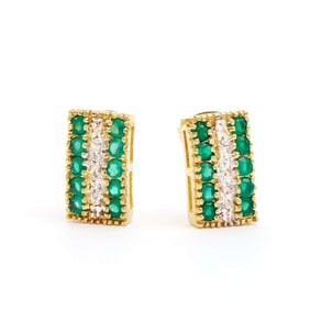 1.10 TW CTS GREEN AGATE & DIAMONDS 18K GOLD PLATED DESIGNER EAR-RINGS