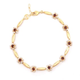 1.11 TW CTS GARNETS & DIAMONDS 18K GOLD PLATED DESIGNER BRACELET SIZE 8.1 INCHES