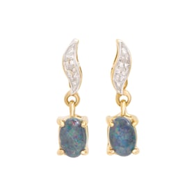 18K Yellow Gold Plated Silver Oval Opal Earring, 1.65 g