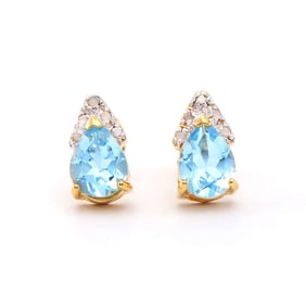2.73 TW CTS BLUE TOPAZ & DIAMONDS 18K GOLD PLATED DESIGNER EAR-RINGS