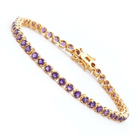 4.35 ctw Amethyst 18K Gold Plated Designer Bracelet 7.4 in