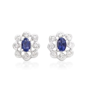 Rodium Plated Silver Oval Iolite Earring, 3.71 g