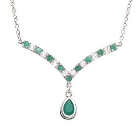 3.00 TW CTS EMERALDS & WHITE TOPAZ RHODIUM PLATED DESIGNER NECKLACE SIZE 19 INCHES