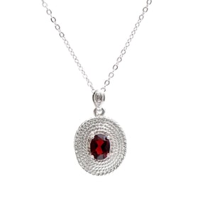 1.26 ctw Garnet & Diamonds Rhodium Plated Designer Pendant 18 in