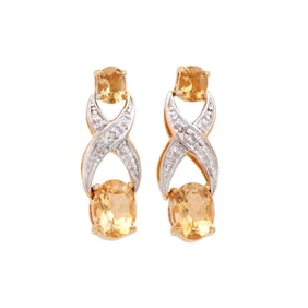 2.66 ctw Citrine & Diamonds 18K Gold Plated Designer Earrings