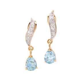 2.07 TW CTS BLUE TOPAZ & DIAMONDS 18K GOLD PLATED DESIGNER EAR-RINGS