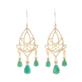 18k Yellow Gold Plated Silver Pear Emerald Earring, 6.25 g