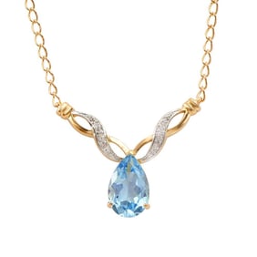 5.10 TW CTS BLUE TOPAZ & DIAMONDS 18K GOLD PLATED DESIGNER NECKLACE SIZE 19 INCHES