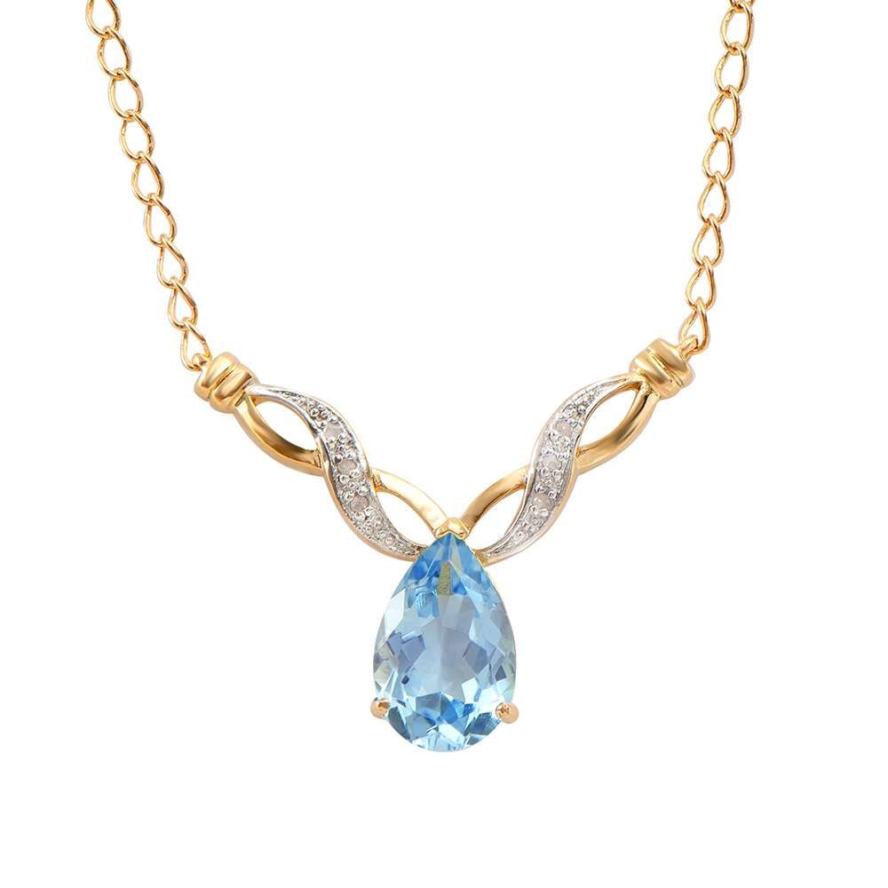 5.10 TW CTS BLUE TOPAZ & DIAMONDS 18K GOLD PLATED DESIGNER NECKLACE SIZE 19 INCHES (1 of 2)
