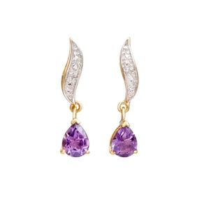 2.04 ctw Amethyst & Diamonds 18K Gold Plated Designer Earrings