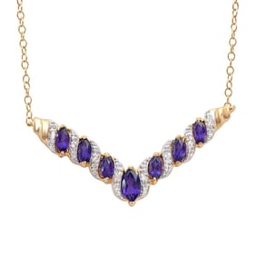 1.76 TW CTS AMETHYST & DIAMONDS 18K GOLD PLATED DESIGNER NECKLACES 19 INCHES