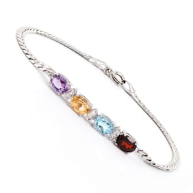 3.35 ctw Multi-Stone & Diamonds Rhodium Plated Designer Bracelet 7.8 in