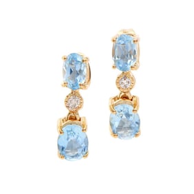 2.82 TW CTS BLUE TOPAZ & DIAMONDS 18 K GOLD PLATED DESIGNER EAR-RINGS