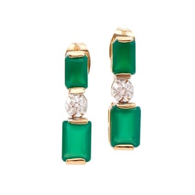 2.52 TW CTS GREEN AGATE & DIAMONDS 18K GOLD PLATED DESIGNER EAR-RINGS