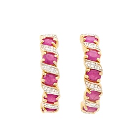18k Yellow Gold Plated Silver Oval Ruby Earring, 5.72 g