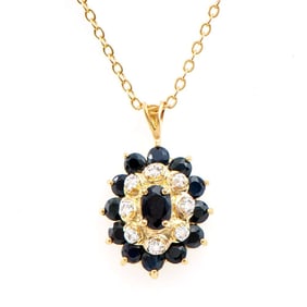 2.66 TW CTS BLACK SAPPHIRE & DIAMONDS 18K GOLD PLATED DESIGNER PENDANT SIZE 18 INCHES