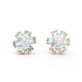 2.02 ctw Blue Topaz & Diamonds 18K Gold Plated Designer Earrings