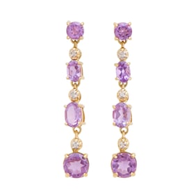 18k Yellow Gold Plated Silver Round Amethyst Earring, 5.73 g