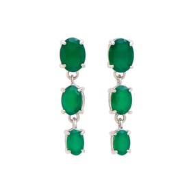 4.05 ctw Green Agate Rhodium Plated Designer Earrings
