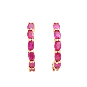 18K Yellow Gold Plated Silver Oval Ruby Earring, 3.56 g