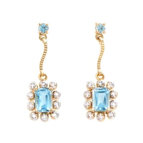 2.22 TW CTS BLUE TOPAZ & DIAMONDS 18K GOLD PLATED DESIGNER EAR-RINGS