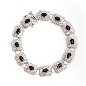 7.85 ctw Sapphire Antique Style Rhodium Plated Designer Bracelet 7.75 in
