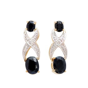 4.12 ctw Sapphire & Diamonds 18K Gold Plated Earrings