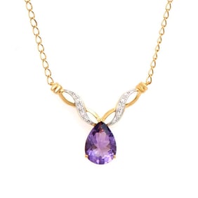 3.61 TW CTS AMETHYST & DIAMONDS 18K GOLD PLATED DESIGNER NECKLACE SIZE 19 INCHES