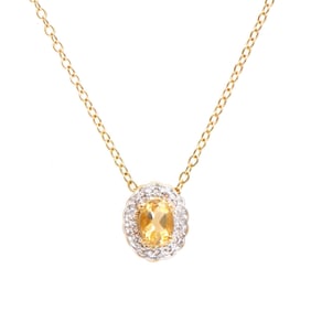 0.82 ctw Citrine & Diamonds 18K Gold Plated Designer Pendant 18 in