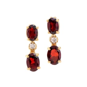 2.52 TW CTS GARNET & DIAMONDS 18K GOLD PLATED DESIGNER EAR-RINGS