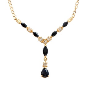 4.10 TW CTS BLACK SAPPHIRE & WHITE TOPAZ 18K GOLD PLATED DESIGNER NECKALCE SIZE 19 INCHES