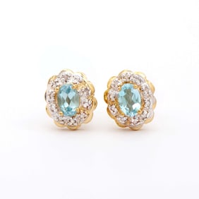1.3 ctw Blue Topaz & Diamonds 18K Gold Plated Designer Earrings
