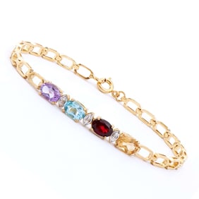3.85 ctw Multi Color Gemstones 18K Gold Plated Designer Bracelet 7.25 in
