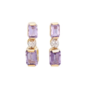 3.02 ctw Amethyst & Diamonds 18K Gold Plated Designer Earrings