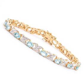 9.12 TW CTS BLUE TOPAZ & DIAMONDS 18K GOLD PLATED DESIGNER BRACELET SIZE 7.8 INCHES